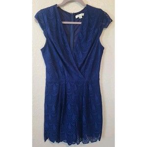Francesca's Lace Romper Short Jumpsuit Women's Size Small V-Neck Lined Blue Lace